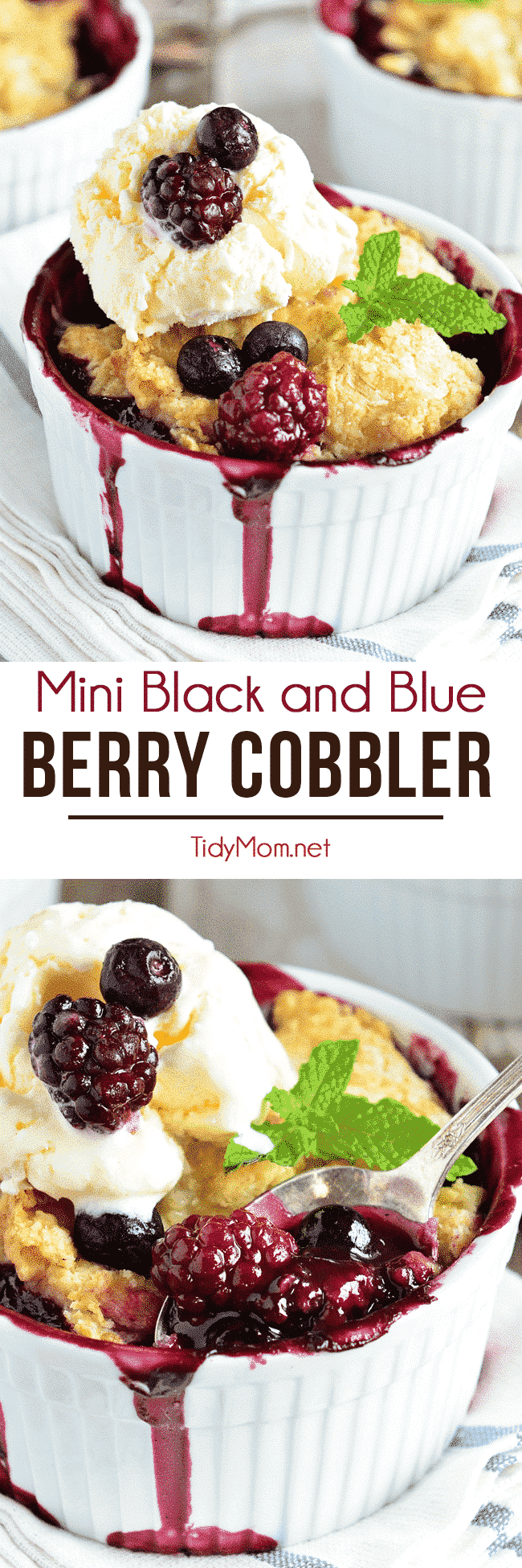 Mini MixedBerry Cobbler recipe photo collage