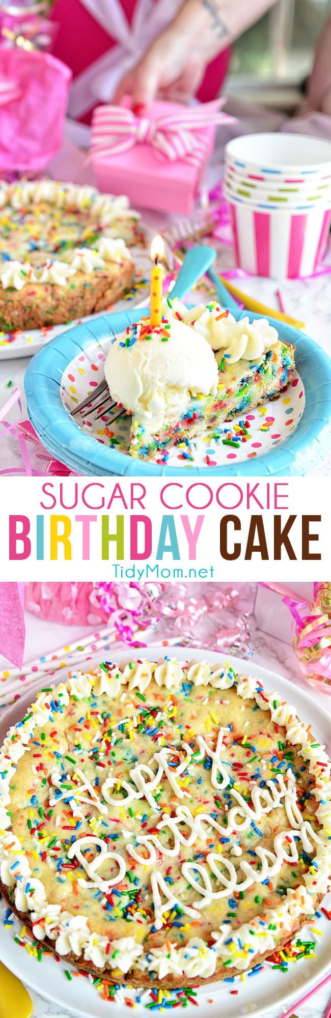 BIRTHDAY SUGAR COOKIE CAKE full of sprinkles photo collage