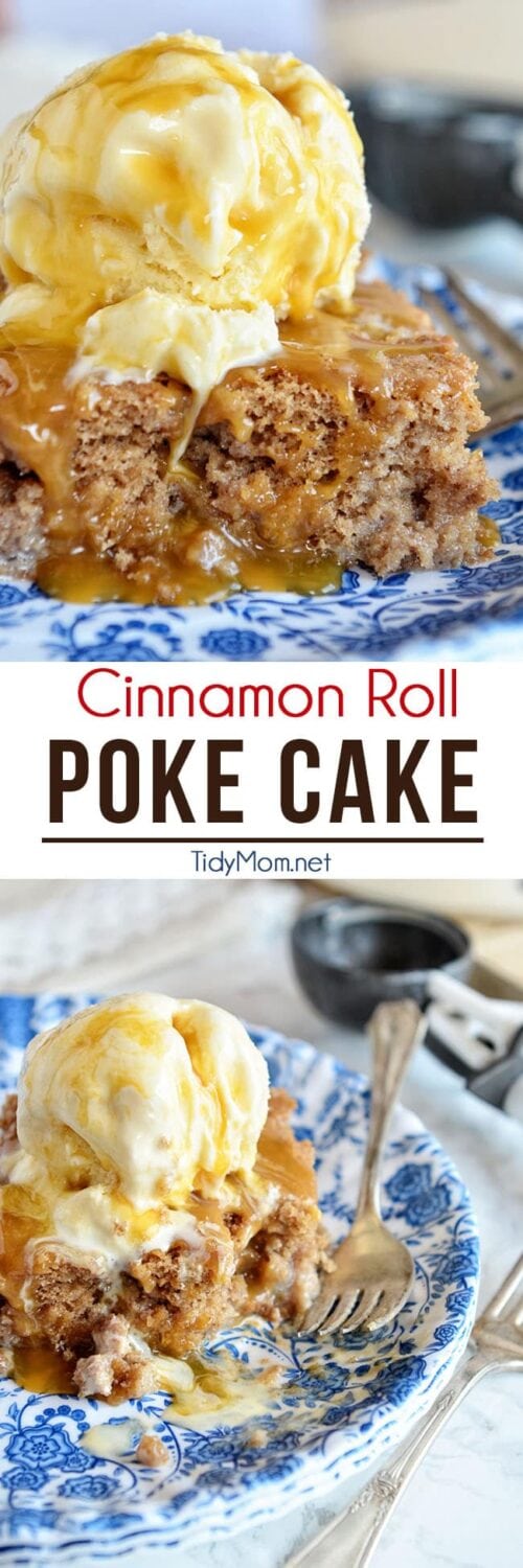 Cinnamon Roll Poke Cake photo collage