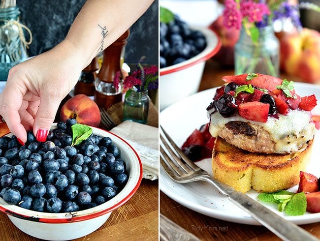 Grilled Turkey Cheese Burger with Peaches and Blueberries recipe at TidyMom.net