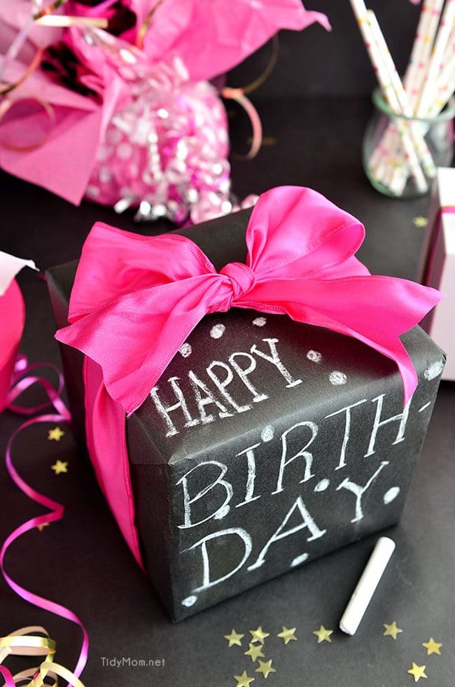 Such a fun inexpensive idea for gifting!! DIY Chalkboard Gift Wrap with Scotch Brand Wrapping Tape and TidyMom.net