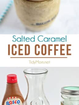 Salted Caramel Iced Coffee at home is so easy! Way cheaper than the coffee shop and every bit as delicious! recipe at TidyMom.net