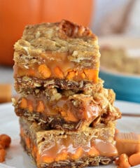 Pumpkin Spice Carmelitas stacked with 3 bars