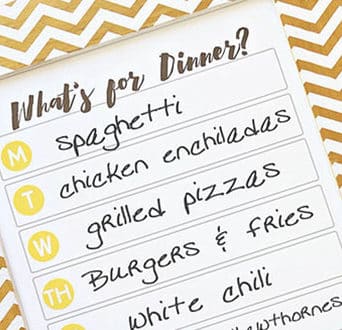 DIY Dry Erase Menu Board with free What’s for Dinner Menu printable. Simple write your dinner plan on the glass each week using a dry erase marker. Download free printable at Tidymom.net