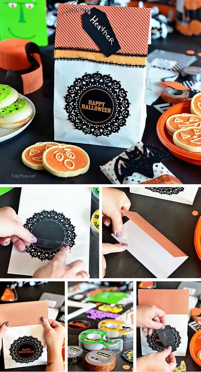 DIY Halloween Treat Bags. Perfect for cookies, candy or halloween favors to pass out to trick-or-treaters or Halloween party guests. Details on how to make 3 different Halloween treat bags at TidyMom.net