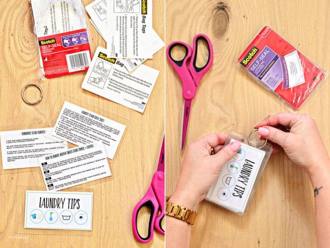Laundry Tips and Cheat Sheets using Scotch Self-Seal Laminating pouches. Free printable at TidyMom.net