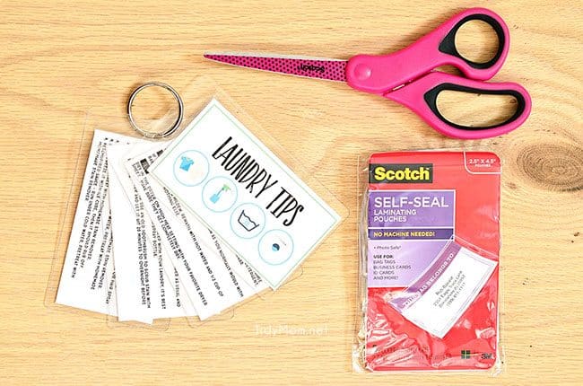 Laundry Tips and Cheat Sheets using Scotch Self-Seal Laminating pouches. Free printable at TidyMom.net