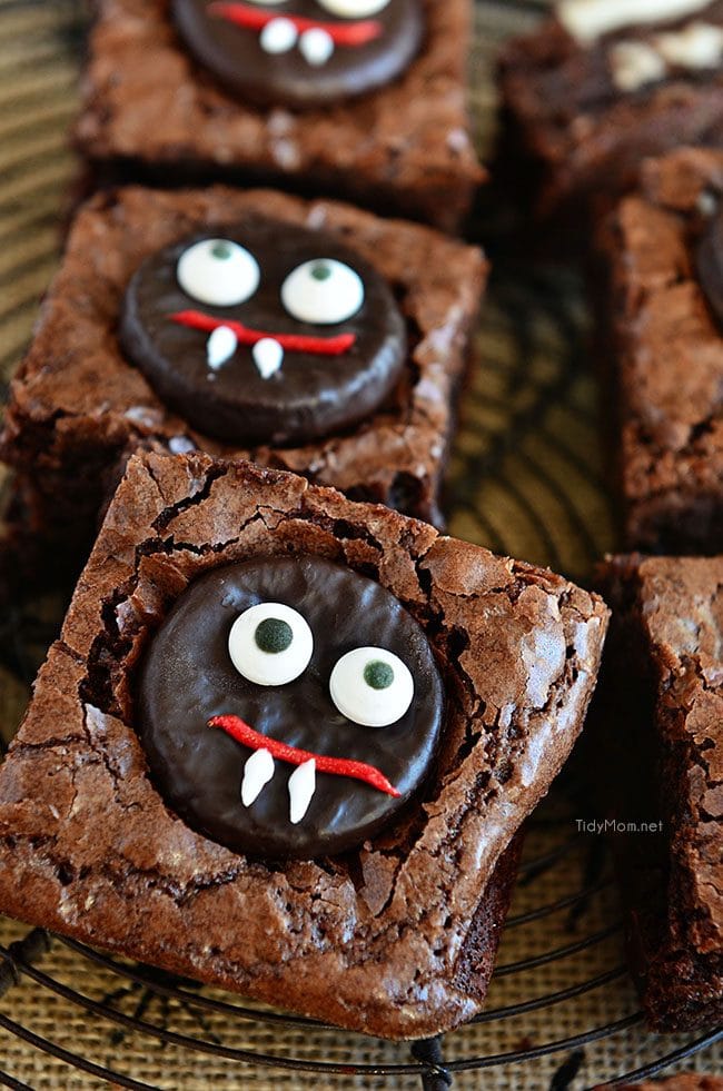 Vampire Brownies are an easy fun minty fudge brownie treat perfect for Halloween. Get the recipe at TidyMom.net