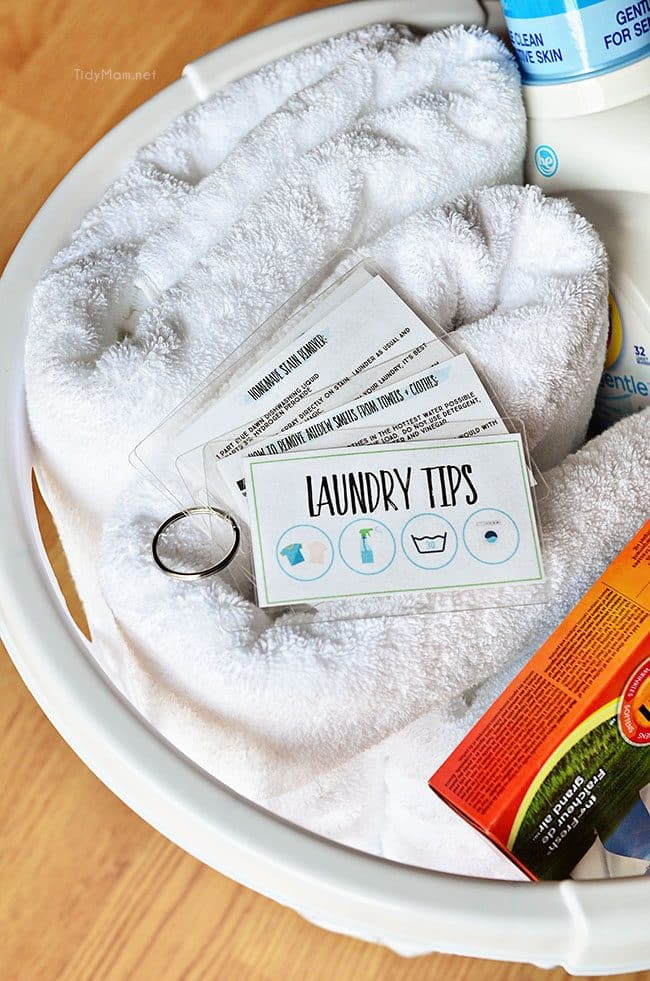 Laundry Tips and Cheat Sheets using Scotch Self-Seal Laminating pouches. Free Printable Laundry Tips at TidyMom.net
