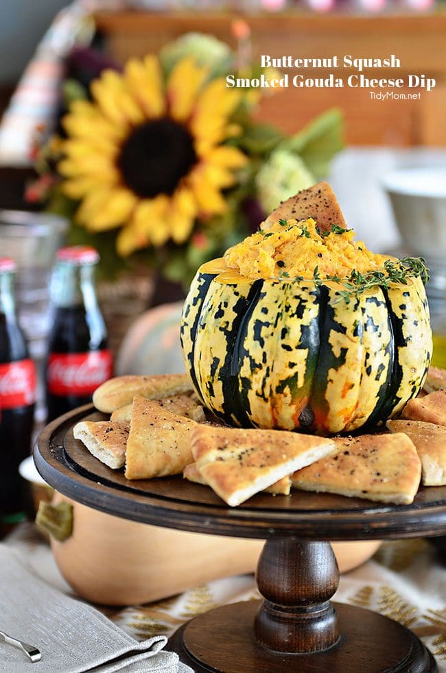 Cheese Dip in a gourd with pita chips
