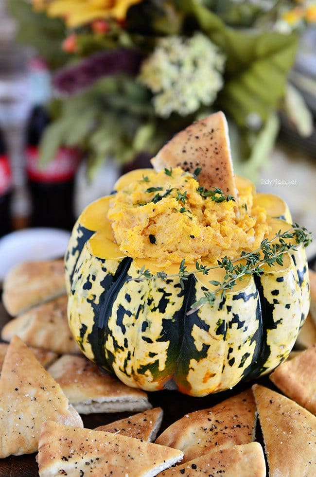 Cheese Dip in a gourd with pitas
