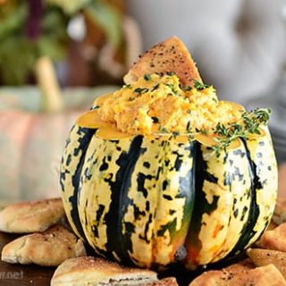 Butternut Squash Smoked Gouda Cheese Dip perfect for fall entertaining! Make this dip extra special by serving in a pumpkin! Get the recipe and holiday entertaining tips at TidyMom.net