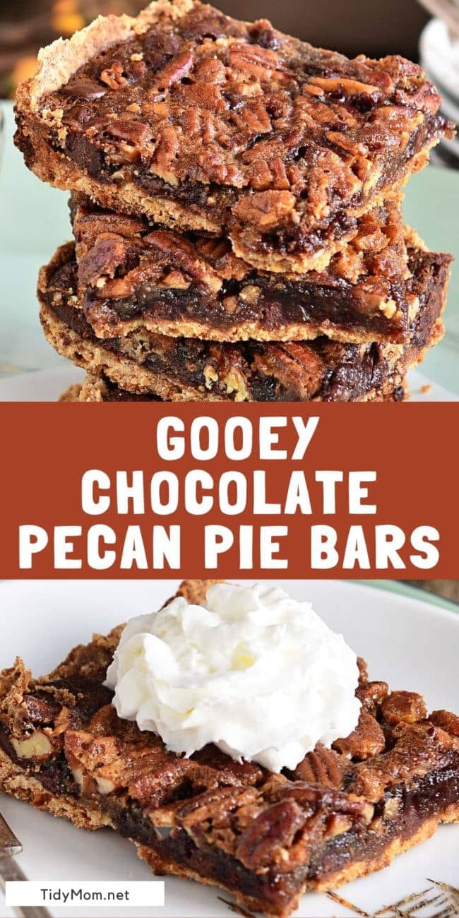 chocolate pecan pie bars on a plate