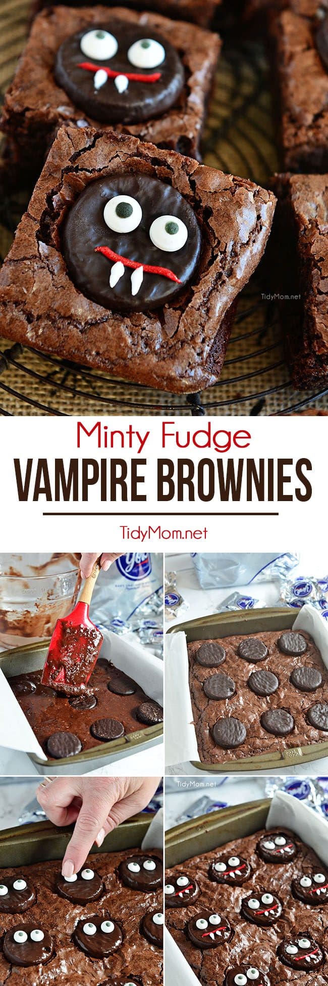 Vampire Brownies are an easy fun minty fudge brownie treat perfect for Halloween. Get the recipe at TidyMom.net