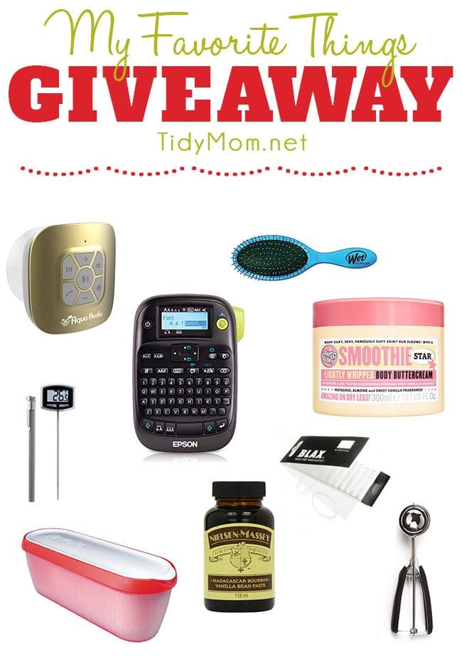 My Favorite Things GIVEAWAY 2015! From a label maker and clear elastic hair ties, to a bluetooth waterproof speaker and body buttercream and more!!
