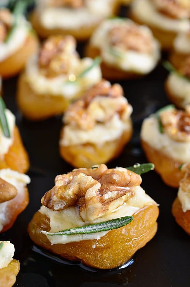 Dried Apricot Blue Cheese Canapes with Walnuts close up image