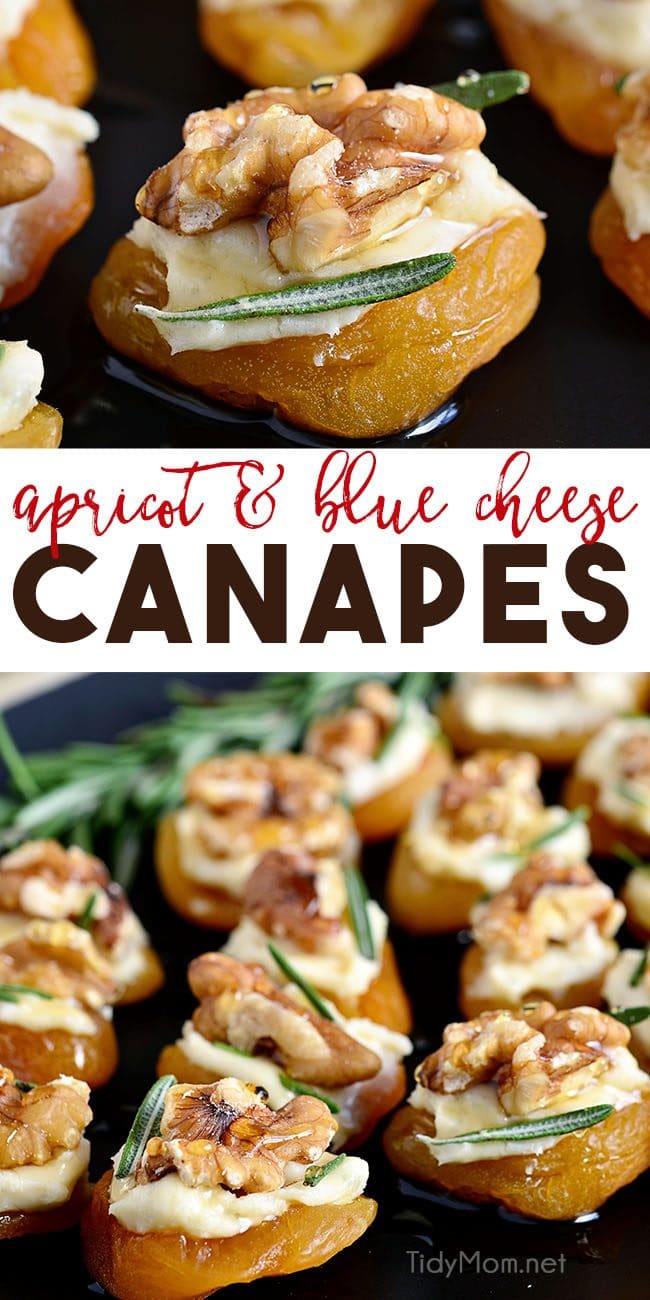 Dried Apricot Blue Cheese Canapes with Walnuts photo collage