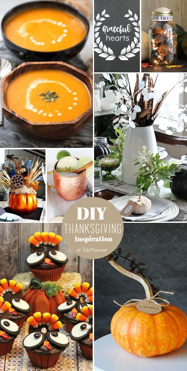 Easy and Beautiful DIY Thanksgiving Inspiration. These affordable DIY Thanksgiving crafts, recipes and decor will get your home ready for holiday entertaining. at TidyMom.net