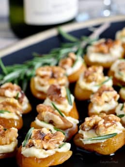 Dried Apricot Blue Cheese Canapes with Walnuts. A simple, elegant and delicious hors d’oeuvres recipe at TidyMom.net