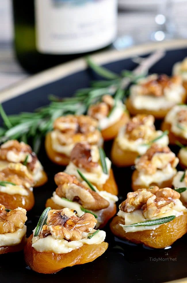 Dried Apricot Blue Cheese Canapes on tray