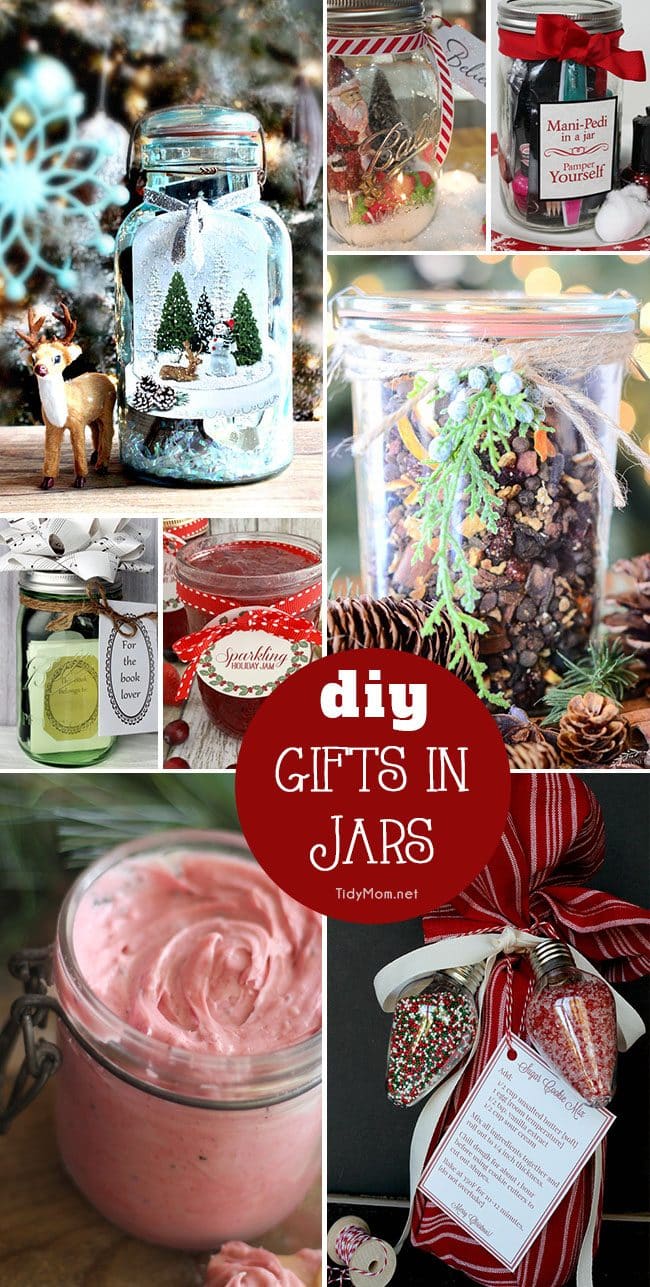 Homemade Christmas | Jars just make superb gifts when you fill them with something thoughtful. DIY GIFTS IN JARS are always fun to give and to receive.......you may want to just keep some for yourself! details at TidyMom.net