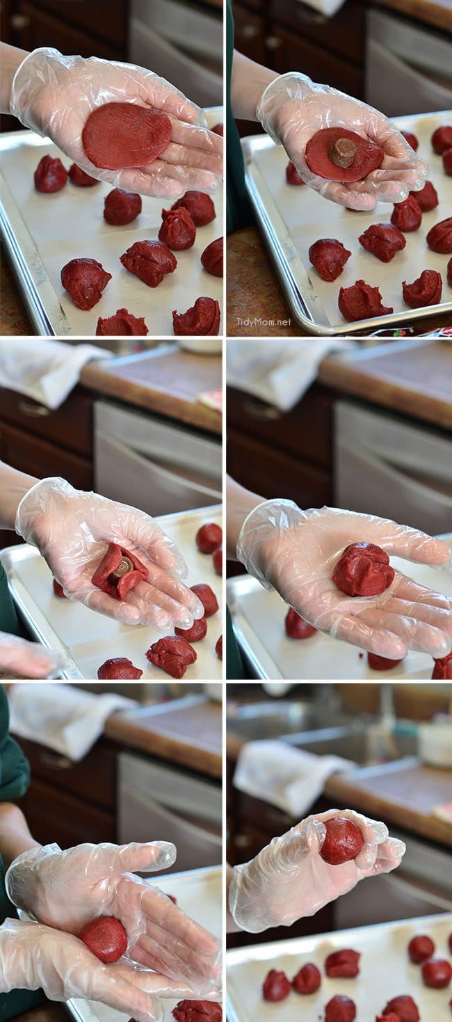 Caramel Filled Red Velvet Cookies - how to fill a cookie tutorial at TidyMom.net