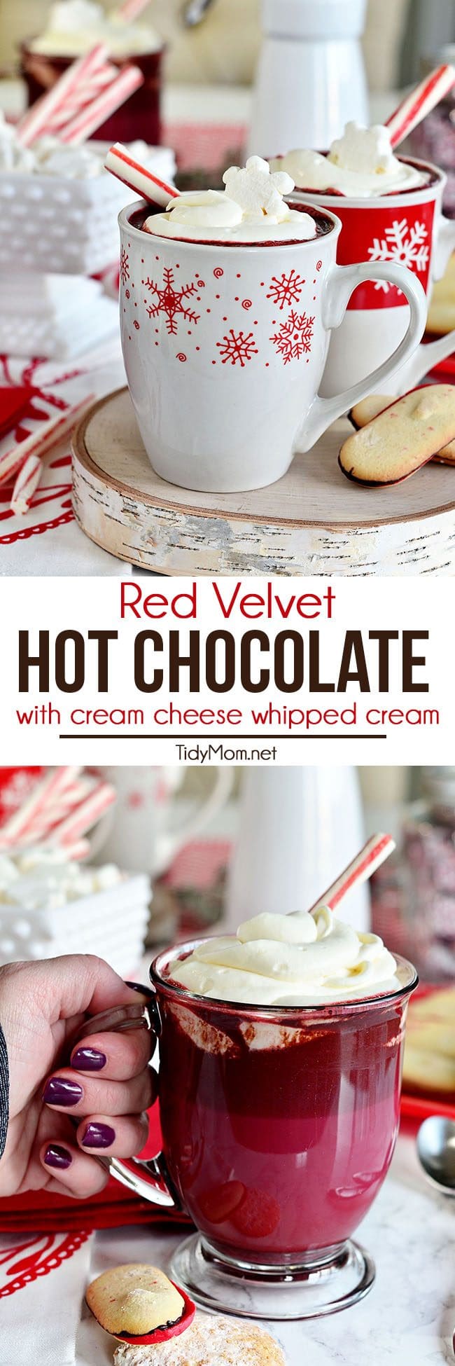 Red Velvet Hot Chocolate with Cream Cheese Whipped Cream photo collage