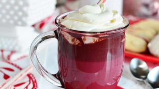 Red Velvet Hot Chocolate with Cream Cheese Whipped Cream is so easy to make at home. find the recipe at TidyMom.net