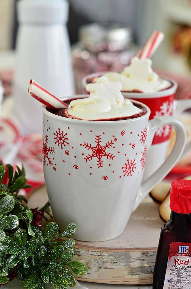 Red Velvet Hot Chocolate with Cream Cheese Whipped Cream - TidyMom®