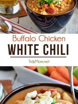 Buffalo Chicken White Chili recipe at TidyMom.net