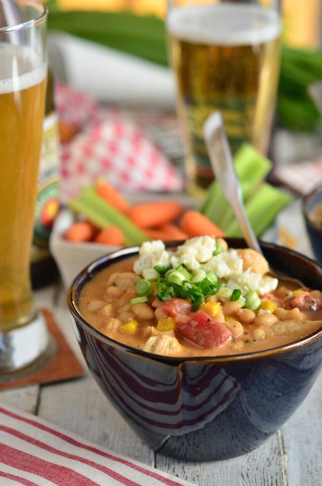 bowl of Easy Buffalo Chicken White Bean Chili