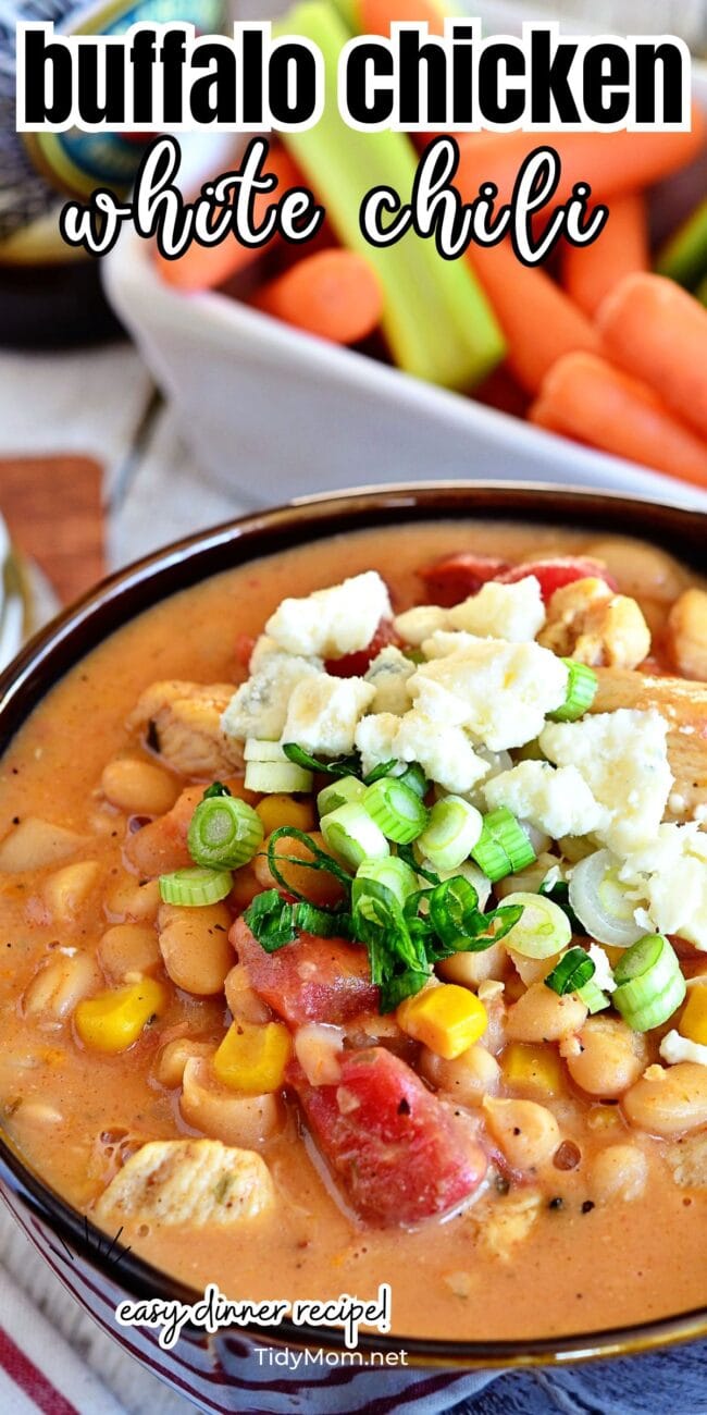 Easy Buffalo Chicken White Bean Chili  close up