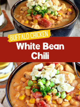 Easy Buffalo Chicken White Bean Chili photo collage