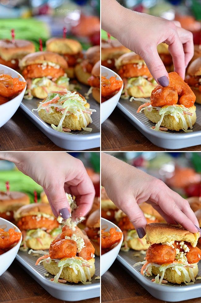 Beer Battered Buffalo Shrimp Sliders recipe at TidyMom.net