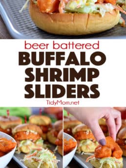 Beer Battered Buffalo Shrimp Sliders recipe at TidyMom.net