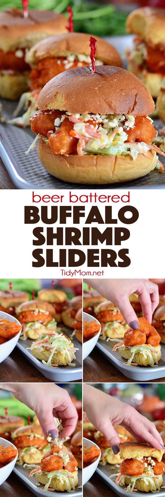 Beer Battered Buffalo Shrimp Sliders recipe at TidyMom.net