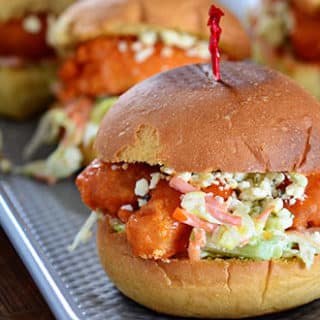 Beer Battered Buffalo Shrimp Sliders recipe at TidyMom.net