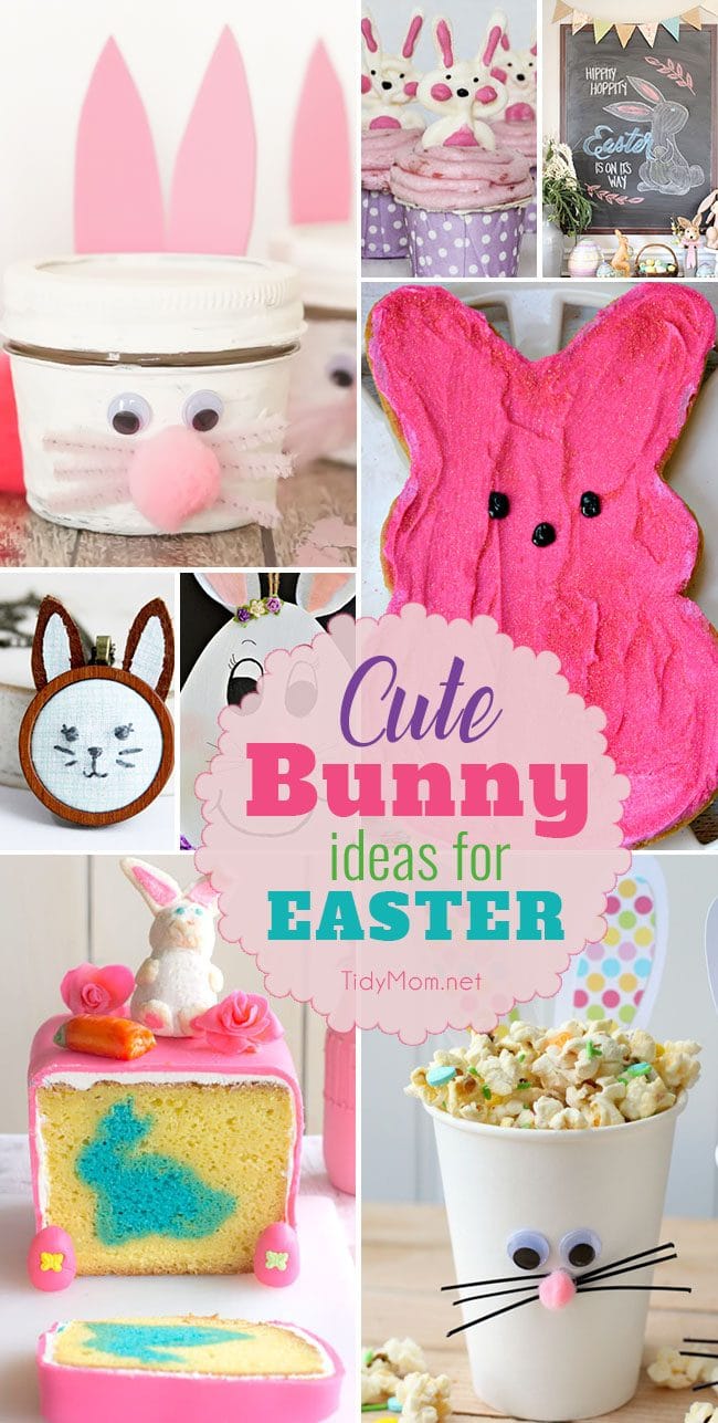 Cute Bunny Ideas for Easter, from Easter Bunny inside cakes to cupcake toppers, jars, cups, treats and more!