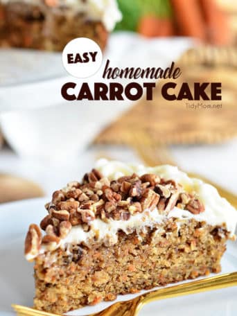 Tips on how to make the best homemade carrot cake. An incredibly moist carrot cake recipe with an ultra-creamy cream cheese frosting. Carrot Cake Recipe at TidyMom.net