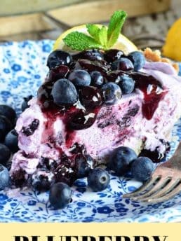 Blueberry Yogurt Pie on a blue floral plate