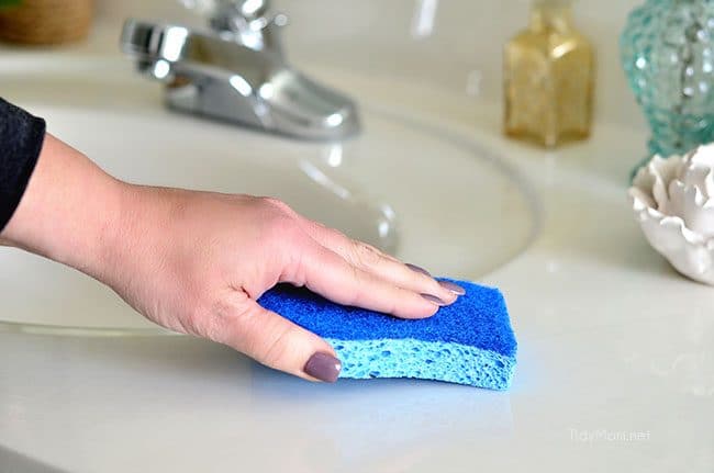 Scotch-Brite® Non-Scratch Scrub Sponge When you need to tackle dirt and messes with out the worry of scratching the surface, this sponge has your back! Safely clean bath, countertops, glass cooktop, and non-stick cookware.