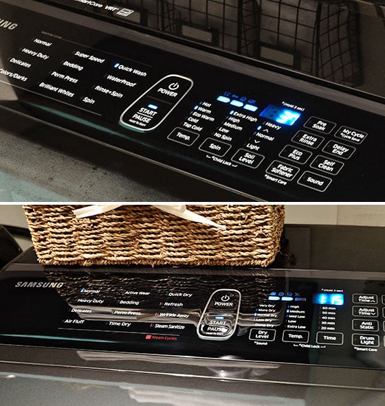 Samsung washer and dryer Integrated Touch Controls