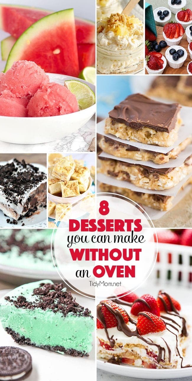 Desserts you can make this summer with out the oven!! 8 Irresistible NO BAKE DESSERT recipes will keep the house cool when it heats up outside at TidyMom.net