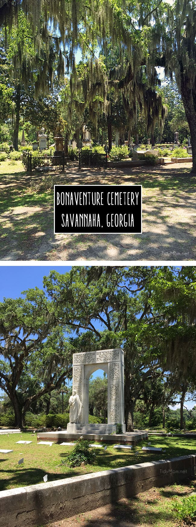 Hauntingly beautiful Bonaventure Cemetery Savannah, Georgia Featured on the cover of Midnight in the Garden of Good and Evil. More Savannah Sightseeing at TidyMom.net