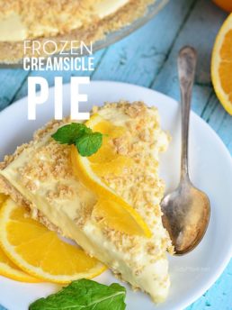 If you are a fan of the ice cream truck classic,orange creamsicles, or dreamsicles, you’re going to love this Frozen Creamsicle Pie. It’s the perfect summer treat. Find the printable recipe at TidyMom.net
