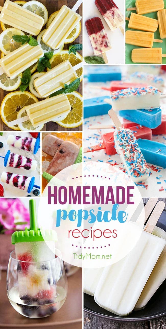 Maybe it’s the crazy heat of the summer or all the mouthwatering photos of HOMEMADE POPSICLE RECIPES I've seen. But, the tasty frozen treats have been on my mind nonstop lately. Boozy, creamy or fruity…it doesn’t matter. Delicious HOMEMADE POPSICLE RECIPES at TidyMom.net