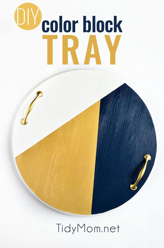 A bold colorful tray is the perfect way to add a pop of color to a space and use it as a serving tray when entertaining. The color blocking gives this tray a modern look while the touch of gold adds a little elegance! Get the full tutorial to make your own DIY Color Block Tray at TidyMom.net