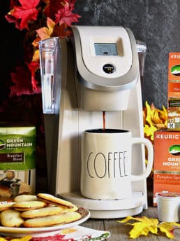 Sandy Pearl White Keurig Brewer + Green Mountain Coffee K-Cup® pods for the perfect cup of coffee every time, all year long.