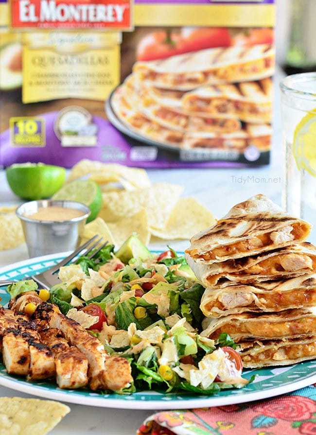 Southwest Chicken Quesadilla Salad is like an explosion in your mouth. Super easy to throw together.