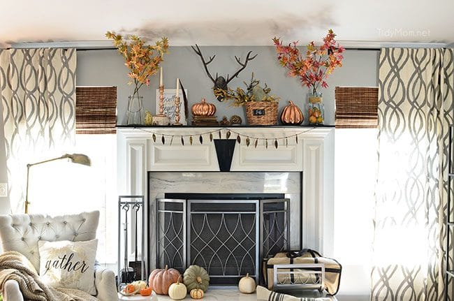 Fall Mantel with touches of copper and rose gold 